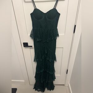 MAJORELLE Zelda Fitz Gown in Dark Green. Worn once.